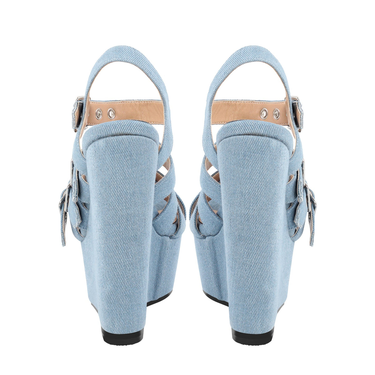 Denim Platform Wedge Heel Buckle Strap Sandals - Onlymaker