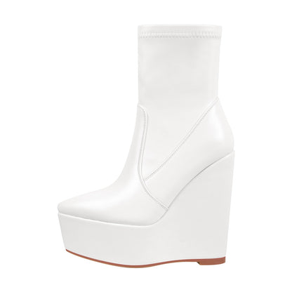 Wedge High Heel Platform Zip up Ankle Boots - Onlymaker
