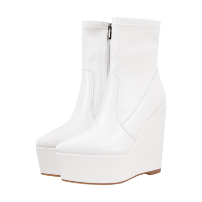 Wedge High Heel Platform Zip up Ankle Boots - Onlymaker