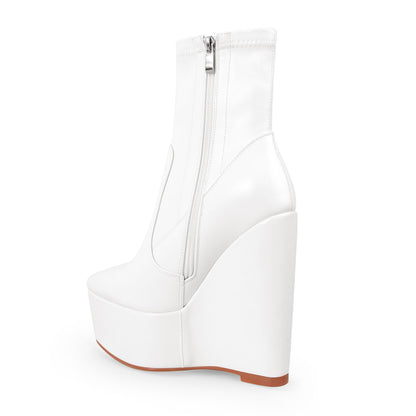 Wedge High Heel Platform Zip up Ankle Boots - Onlymaker