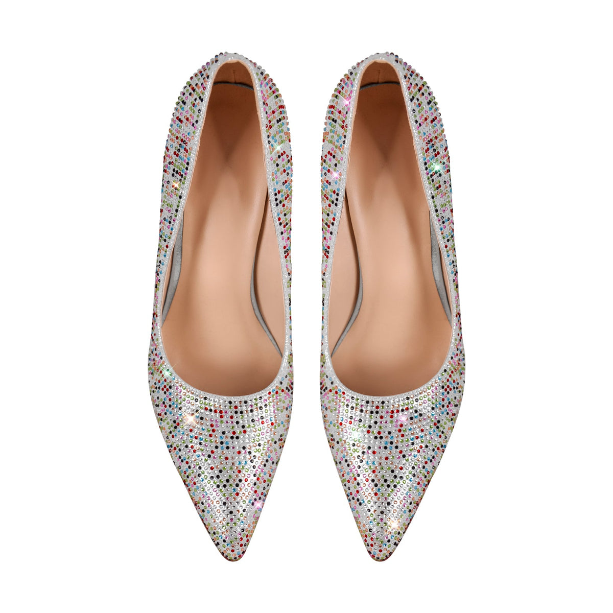 Rhinestone Pointed Toe Wedge Heel Pumps - Onlymaker