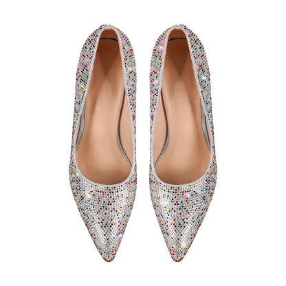 Rhinestone Pointed Toe Wedge Heel Pumps - Onlymaker
