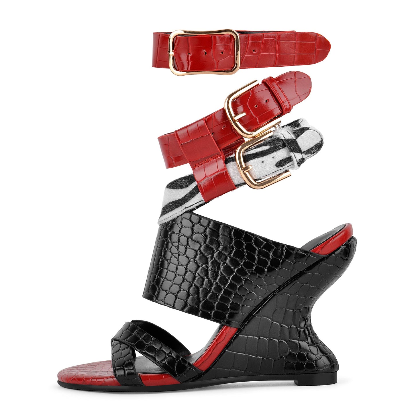 Stone Buckle Straps Wedge Heel Sandals - Onlymaker