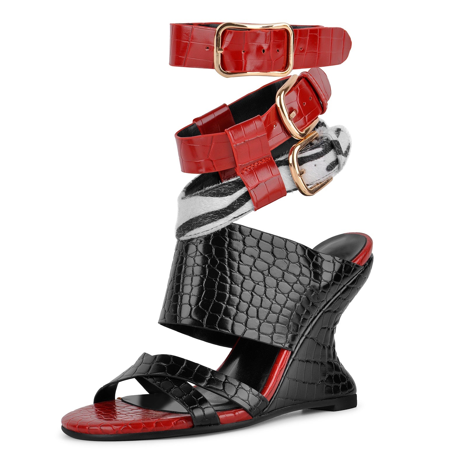 Stone Buckle Straps Wedge Heel Sandals - Onlymaker