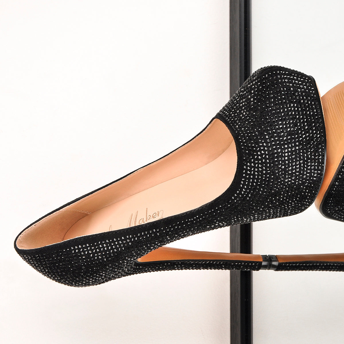 Black Platform Glitter Round Toe Stilettos Pumps - Onlymaker
