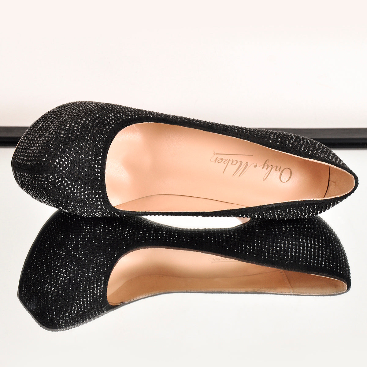 Black Platform Glitter Round Toe Stilettos Pumps - Onlymaker