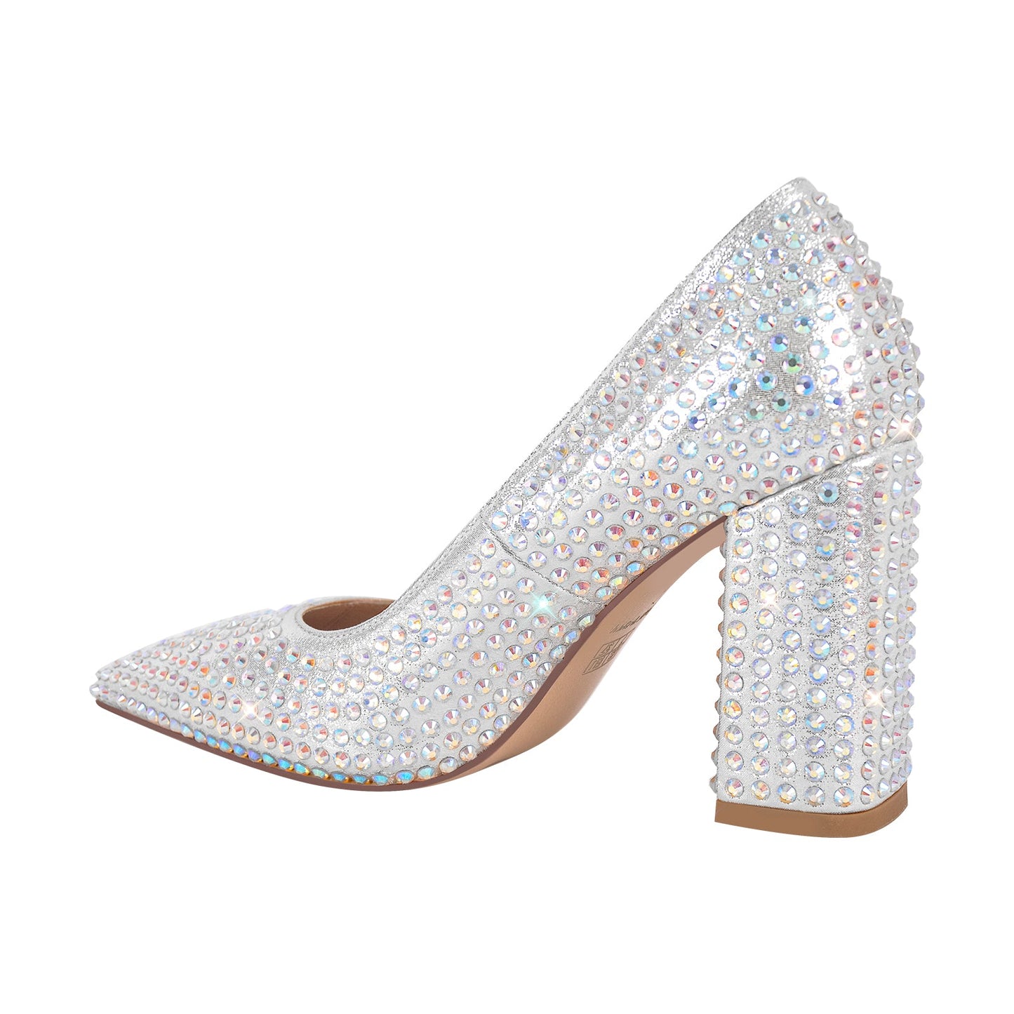 Rhinestone Pointed Toe Chunky Heel Pumps - Onlymaker
