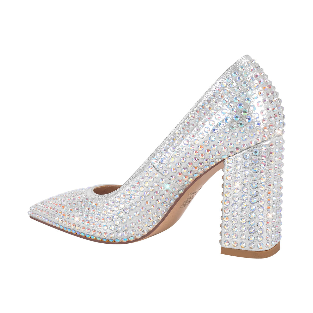 Rhinestone Pointed Toe Chunky Heel Pumps - Onlymaker