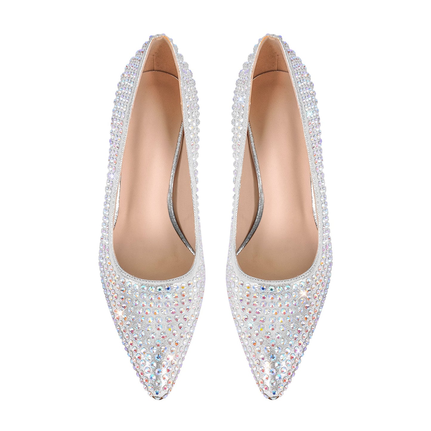 Rhinestone Pointed Toe Chunky Heel Pumps - Onlymaker