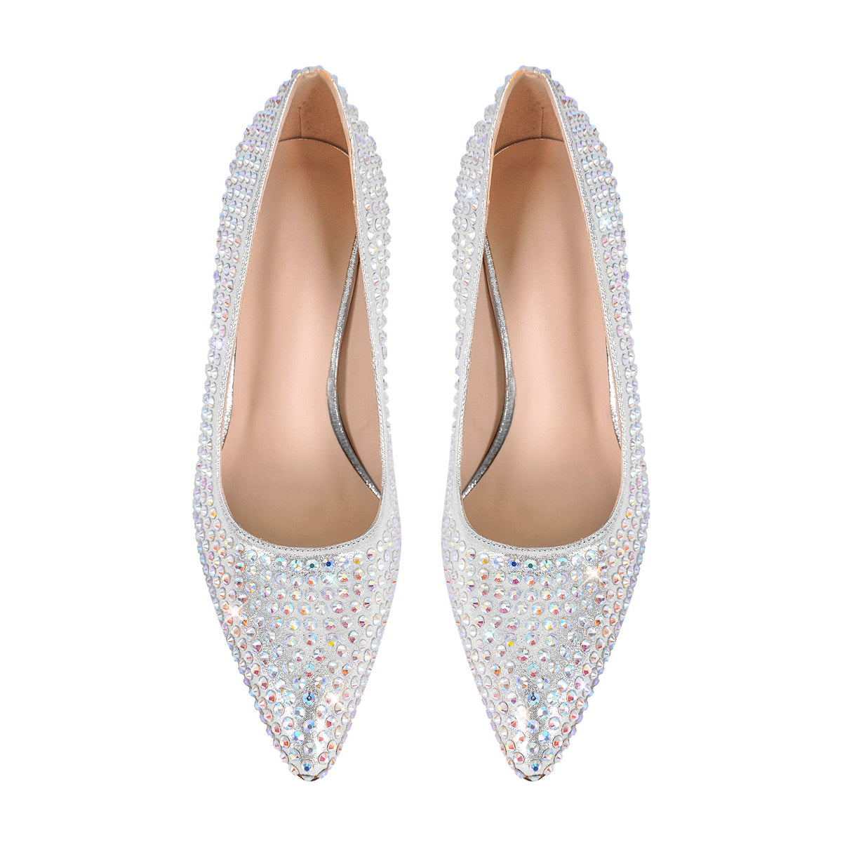 Rhinestone Pointed Toe Chunky Heel Pumps - Onlymaker