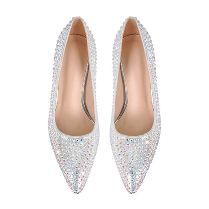 Rhinestone Pointed Toe Chunky Heel Pumps - Onlymaker