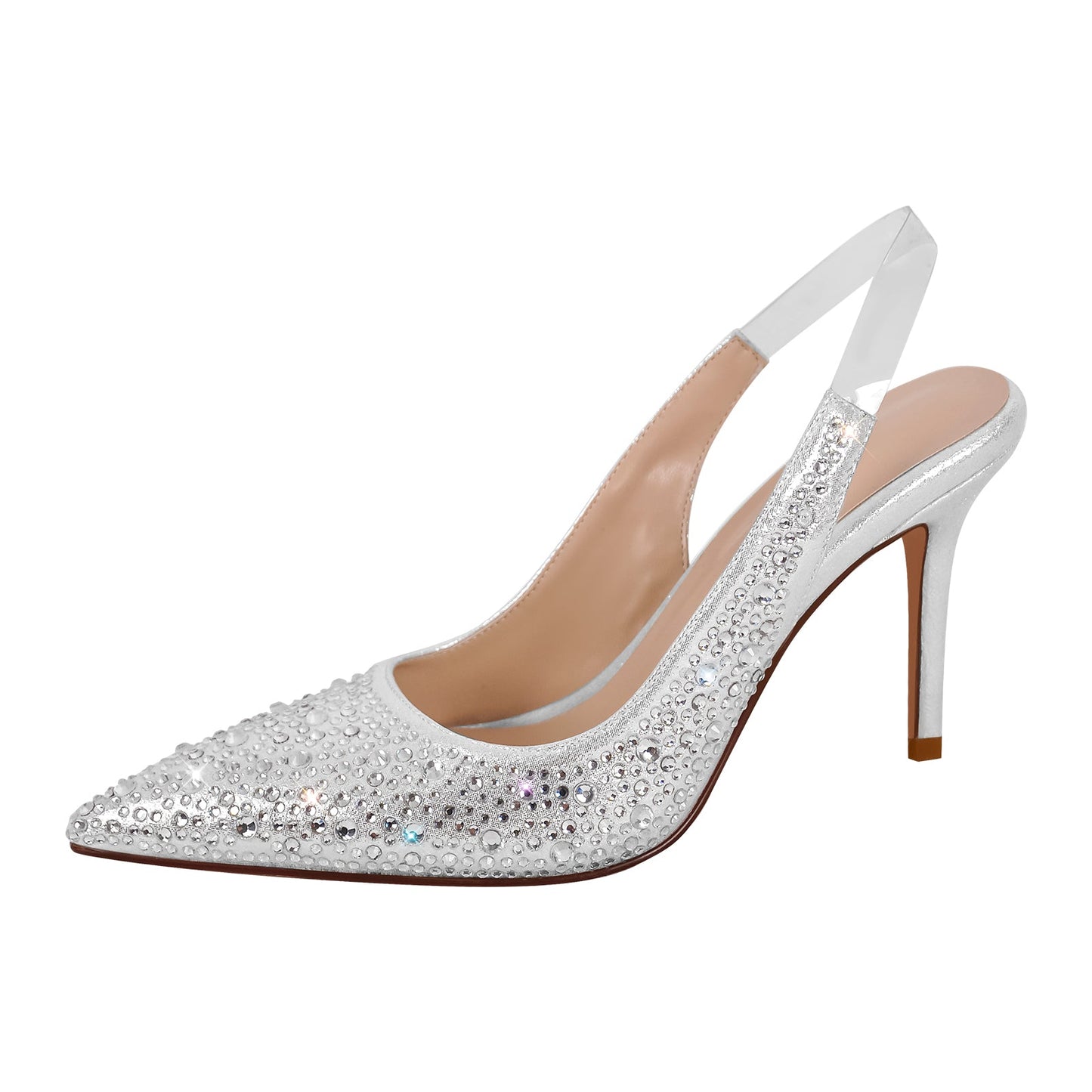 Rhinestone Pointed Toe Slingback High Heel Pumps - Onlymaker
