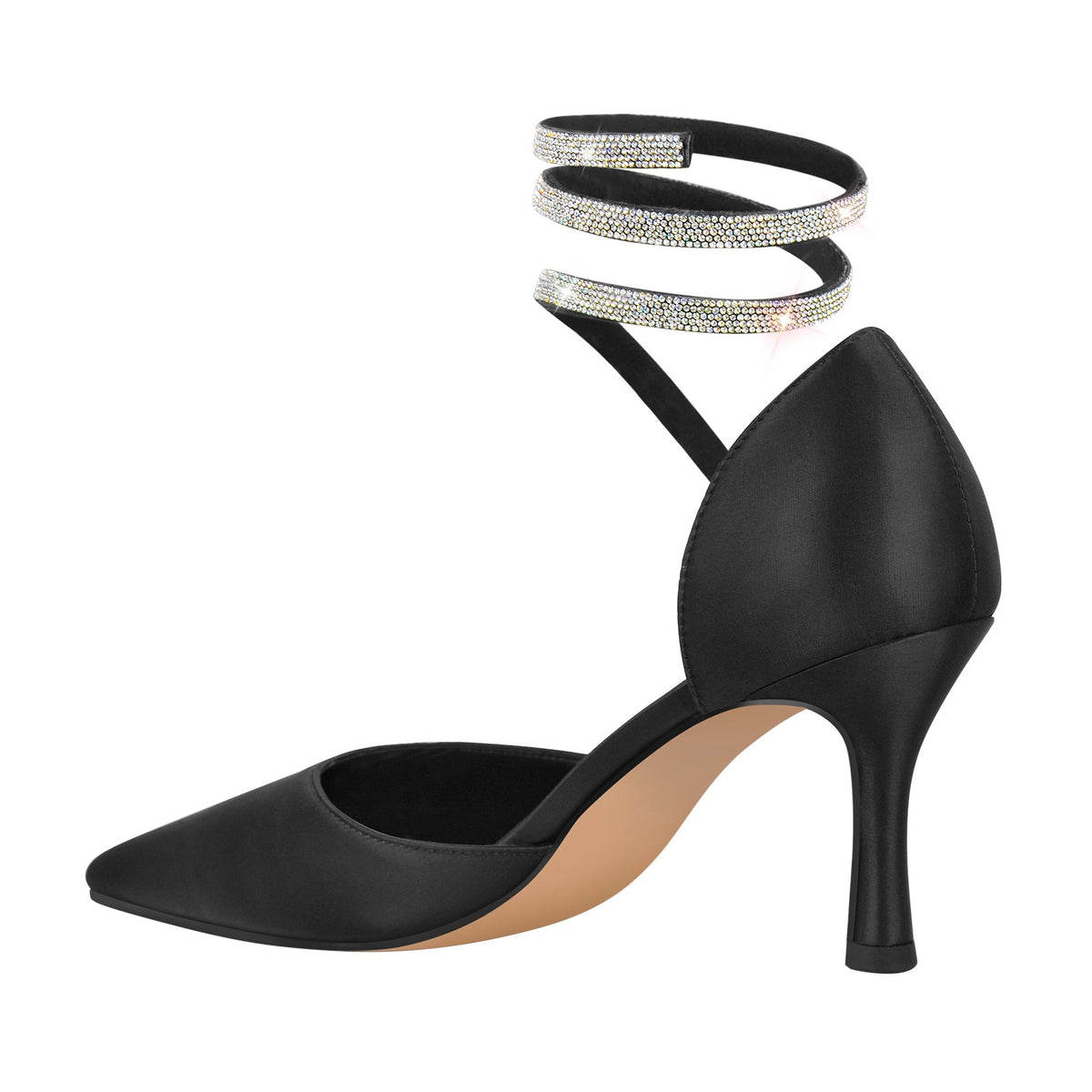Black Chunky Heel Rhinestones Pumps - Onlymaker