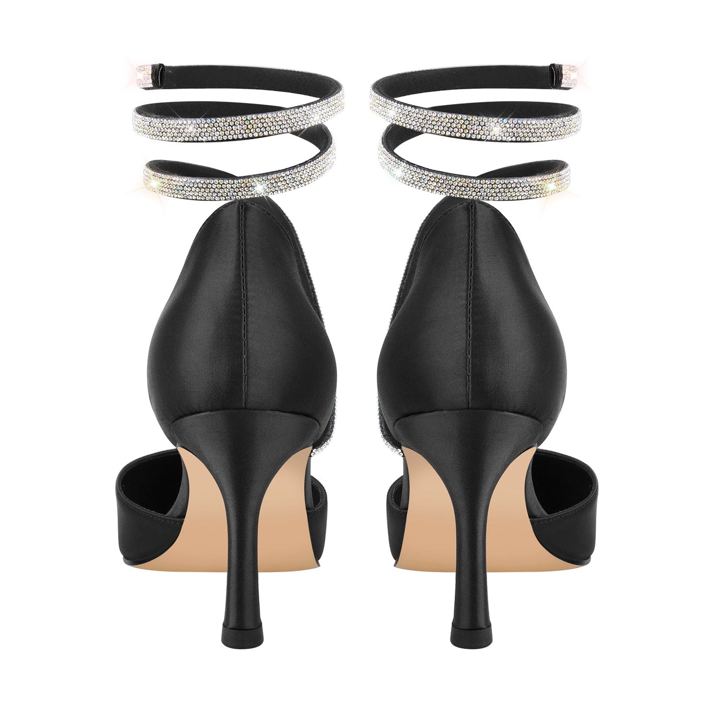 Black Chunky Heel Rhinestones Pumps - Onlymaker