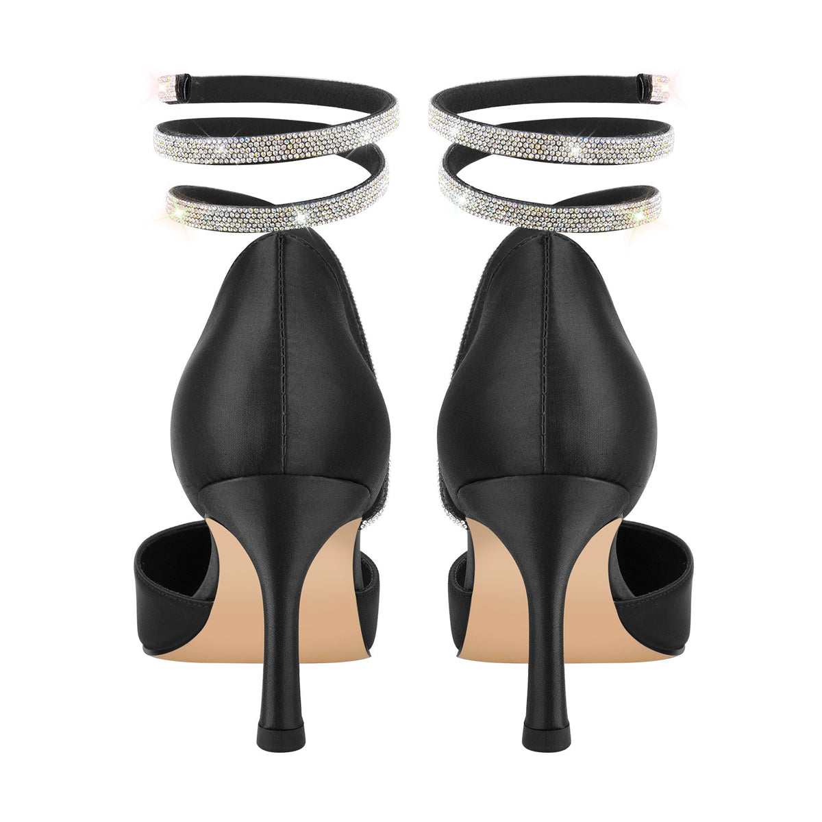 Black Chunky Heel Rhinestones Pumps - Onlymaker