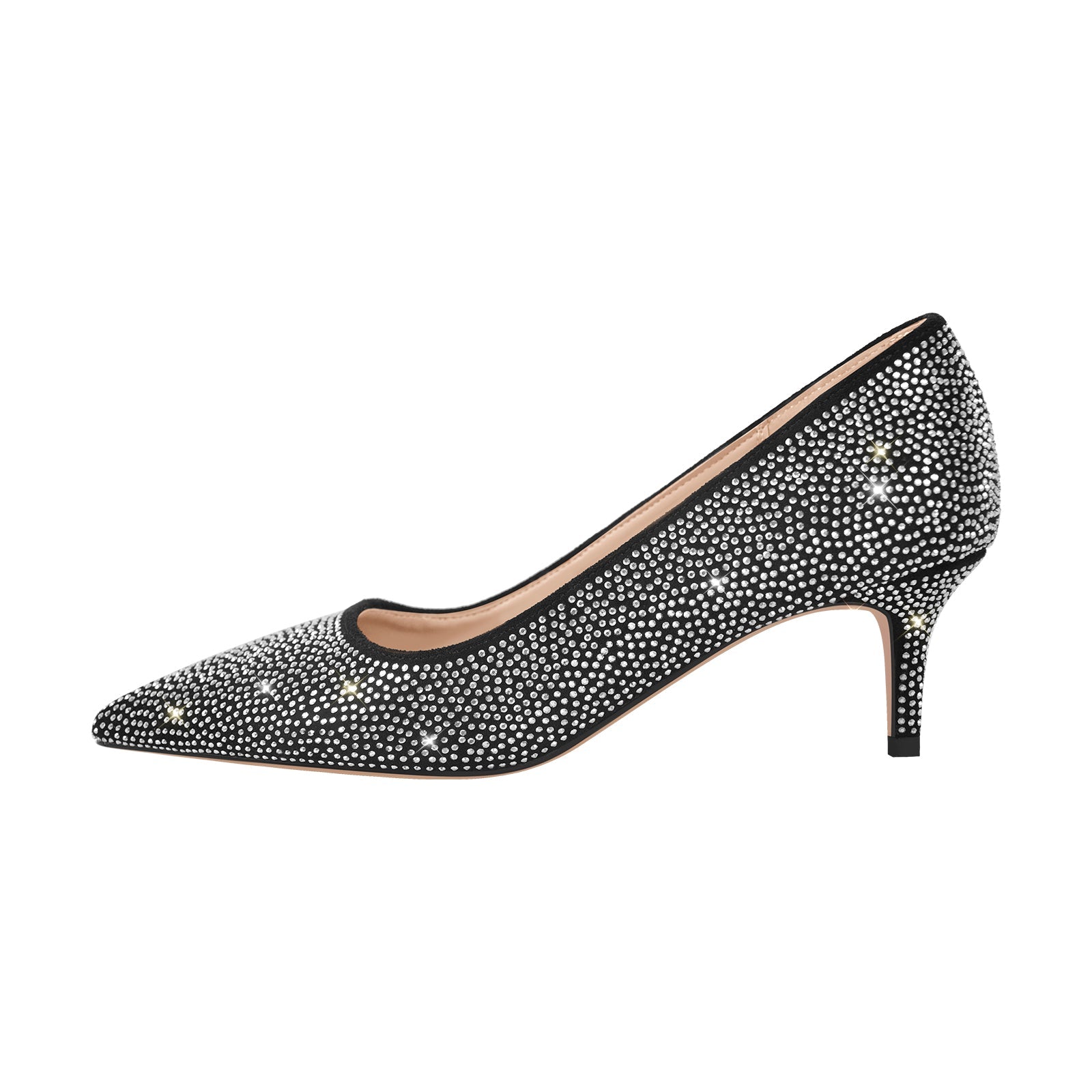 Rhinestone Pointed Toe Kitten Heel Pumps - Onlymaker