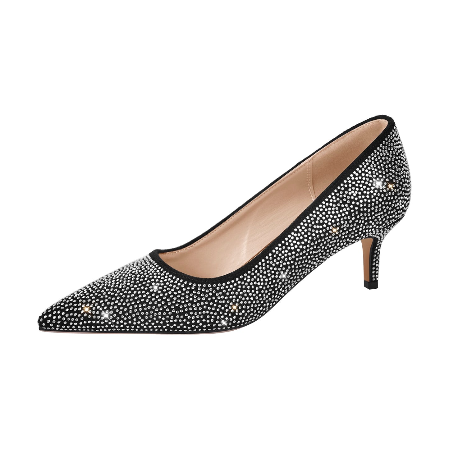 Rhinestone Pointed Toe Kitten Heel Pumps - Onlymaker