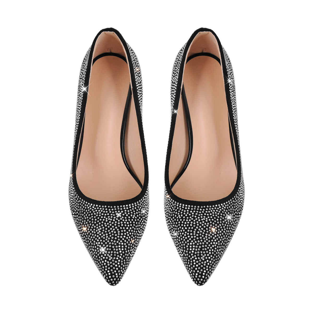 Rhinestone Pointed Toe Kitten Heel Pumps - Onlymaker