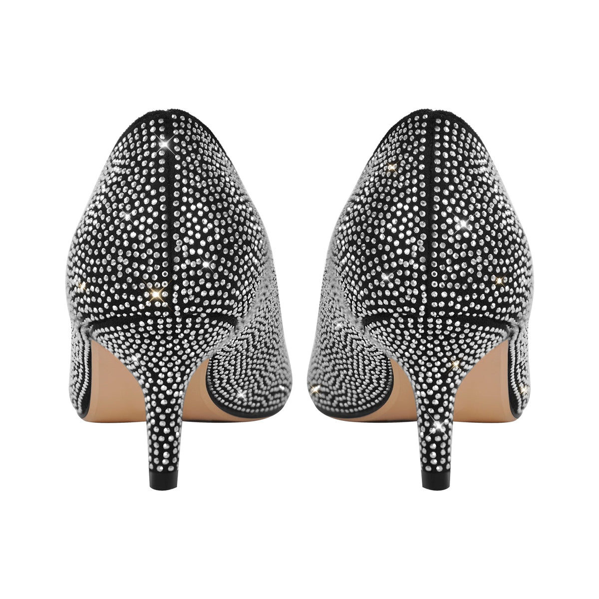 Rhinestone Pointed Toe Kitten Heel Pumps - Onlymaker