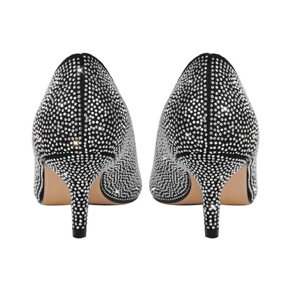 Rhinestone Pointed Toe Kitten Heel Pumps - Onlymaker