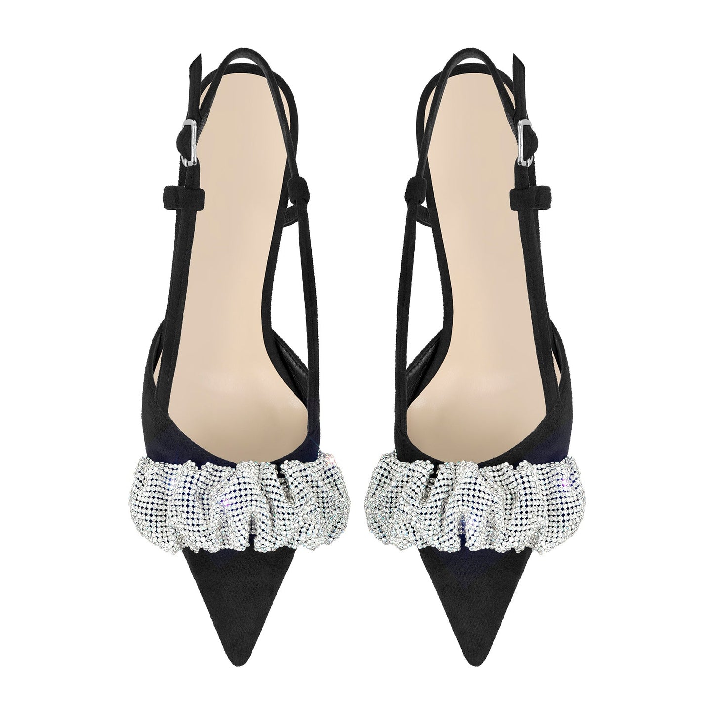 Rhinestone Pointed Toe Slingback Pumps - Onlymaker