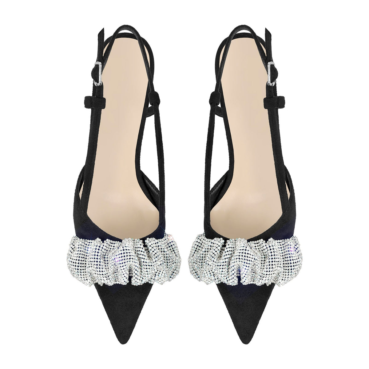 Rhinestone Pointed Toe Slingback Pumps - Onlymaker
