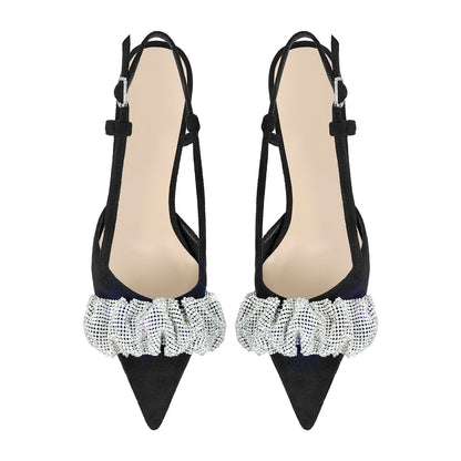 Rhinestone Pointed Toe Slingback Pumps - Onlymaker