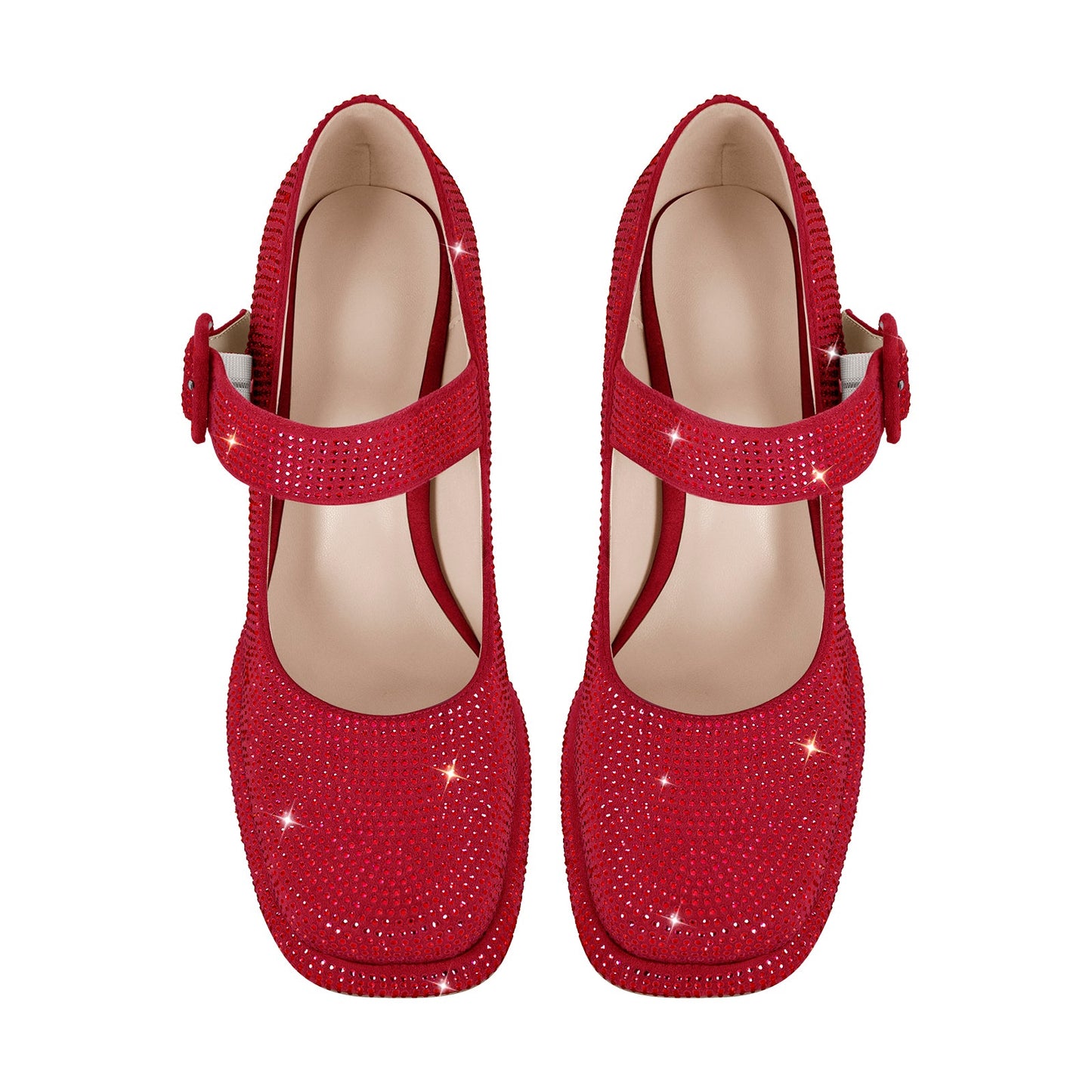 Rhinestone Square Toe Mary Jane Pumps - Onlymaker