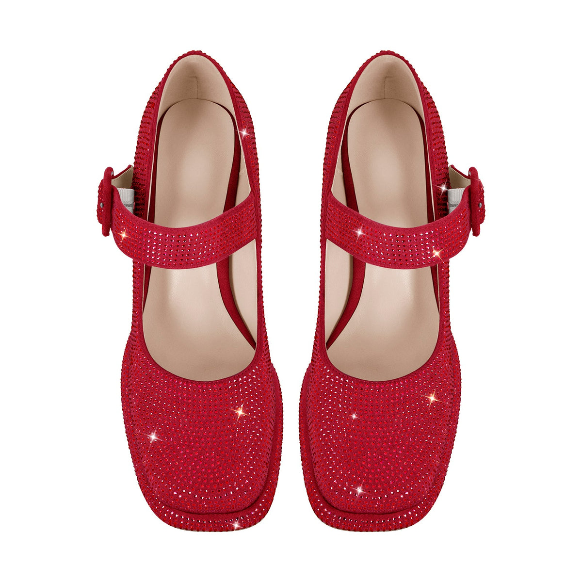 Rhinestone Square Toe Mary Jane Pumps - Onlymaker
