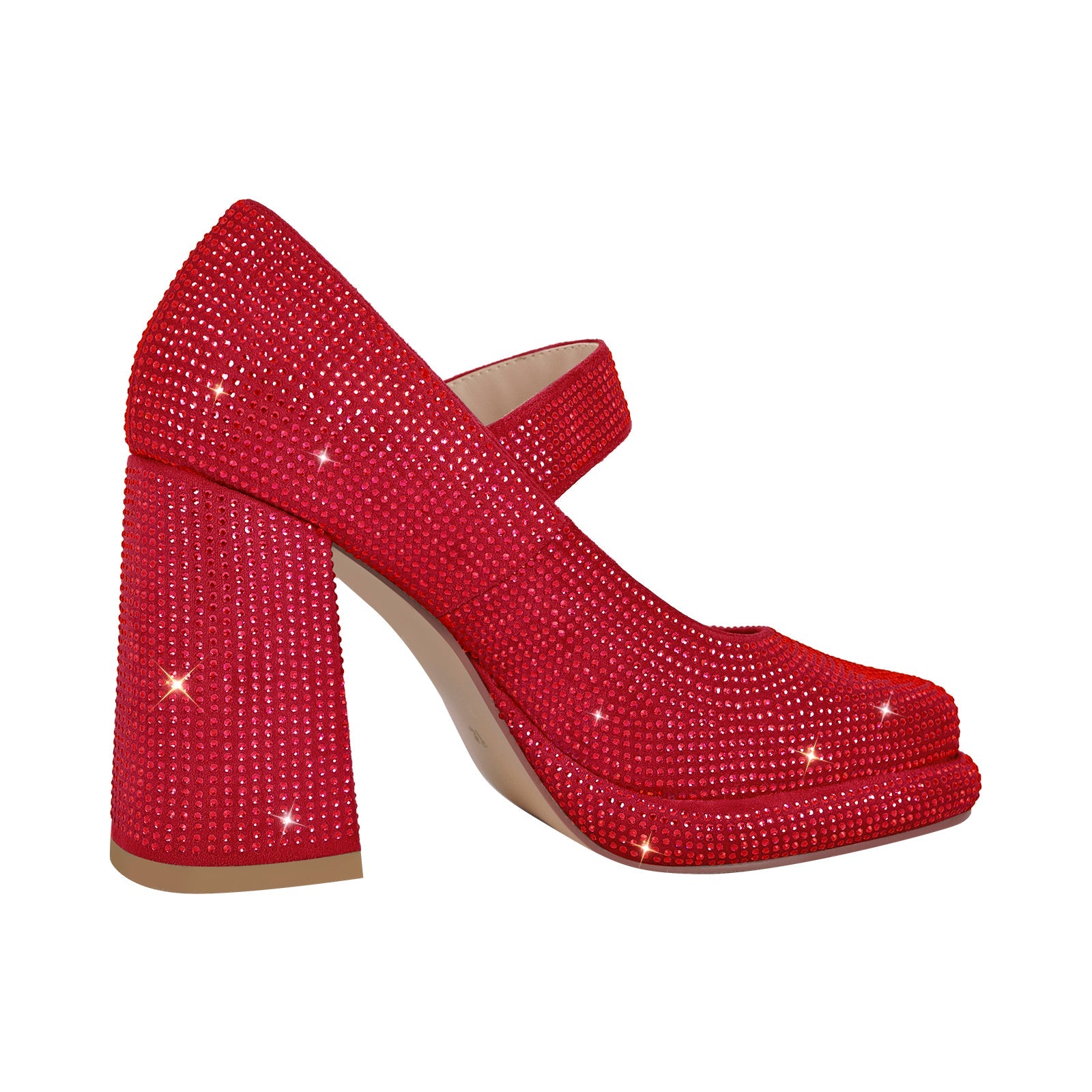 Rhinestone Square Toe Mary Jane Pumps - Onlymaker