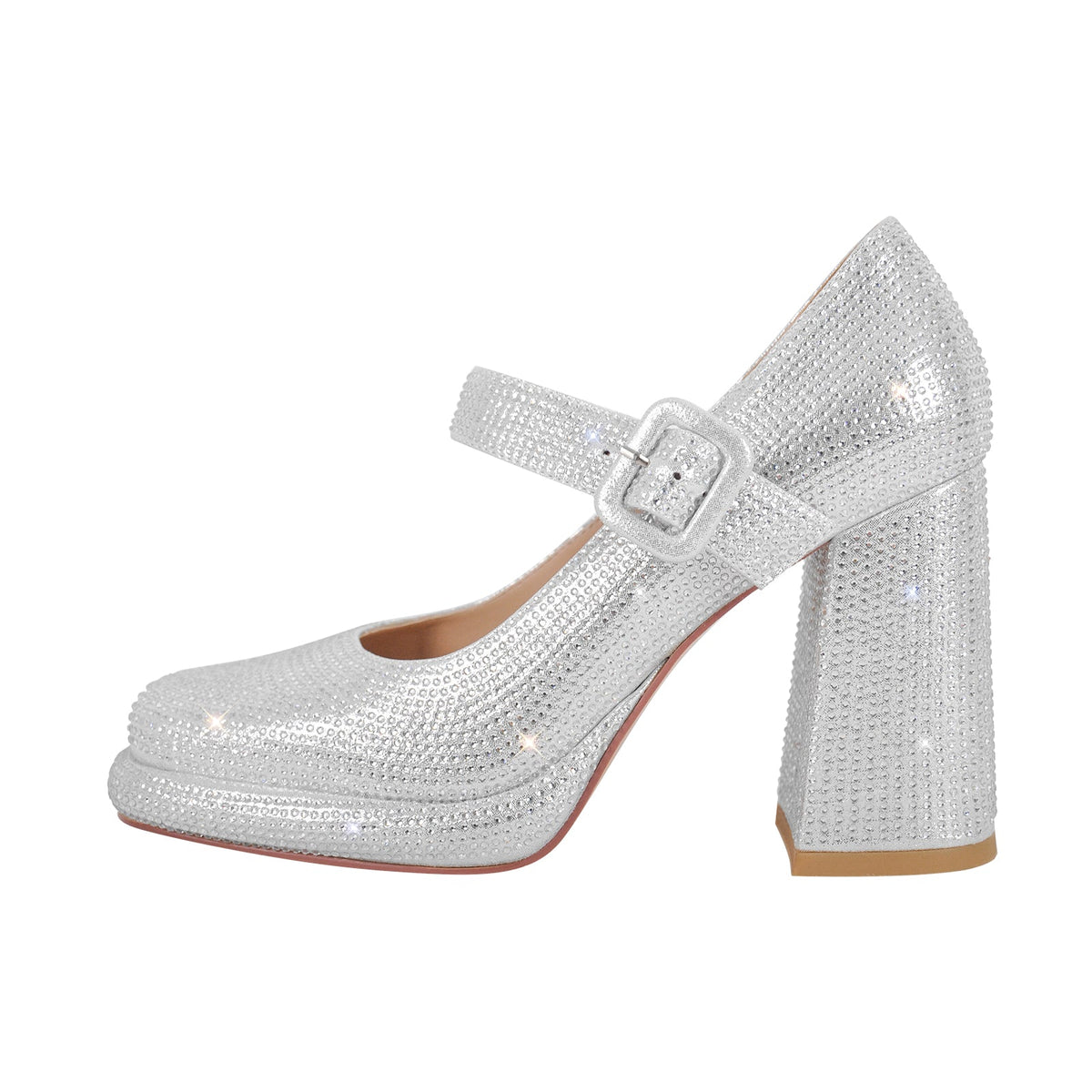 Rhinestone Square Toe Mary Jane Pumps - Onlymaker
