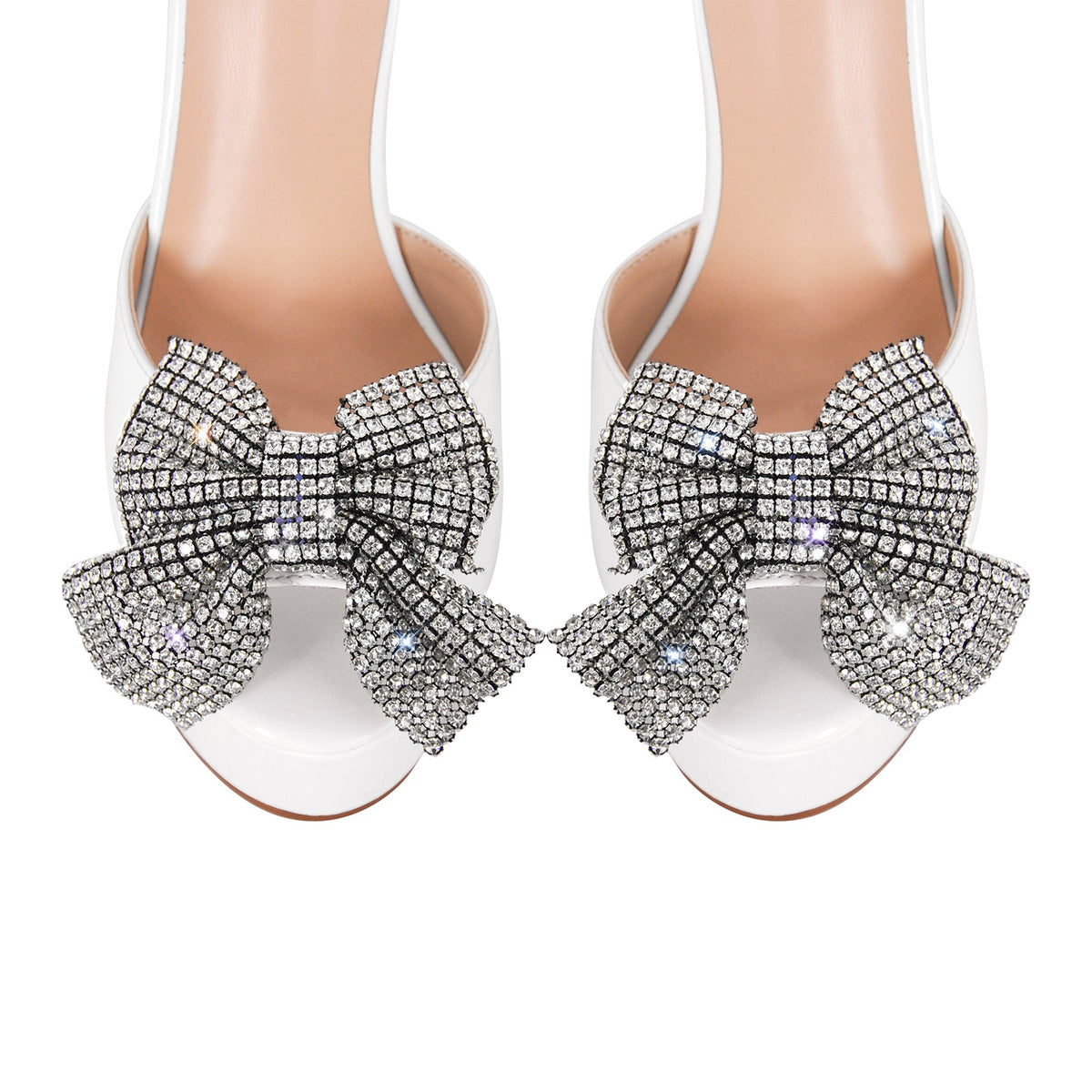 Rhinestone Bow Platform Chunky Heel Mary Jane Pumps - Onlymaker