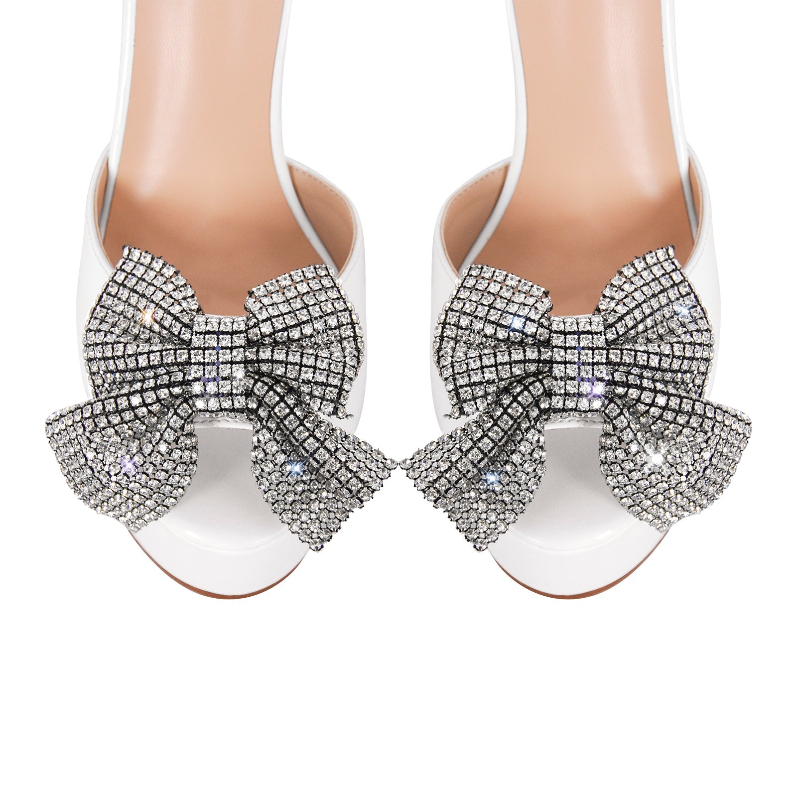 Rhinestone Bow Platform Chunky Heel Mary Jane Pumps - Onlymaker