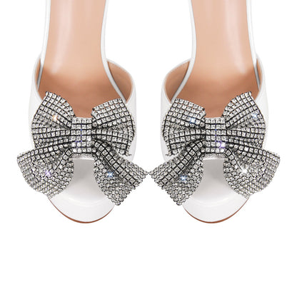 Rhinestone Bow Platform Chunky Heel Mary Jane Pumps - Onlymaker