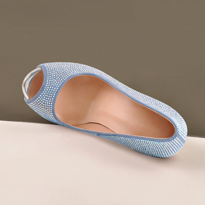 Blue Rhinestone Peep Toe Platform Stiletto High Heel Pumps - Onlymaker