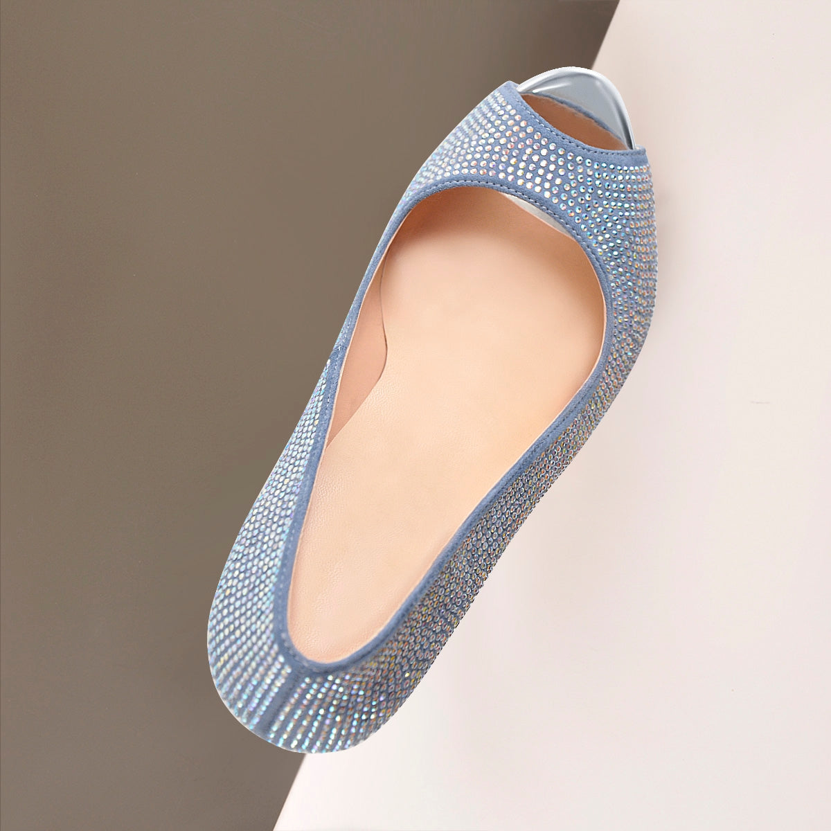 Blue Rhinestone Peep Toe Platform Stiletto High Heel Pumps - Onlymaker