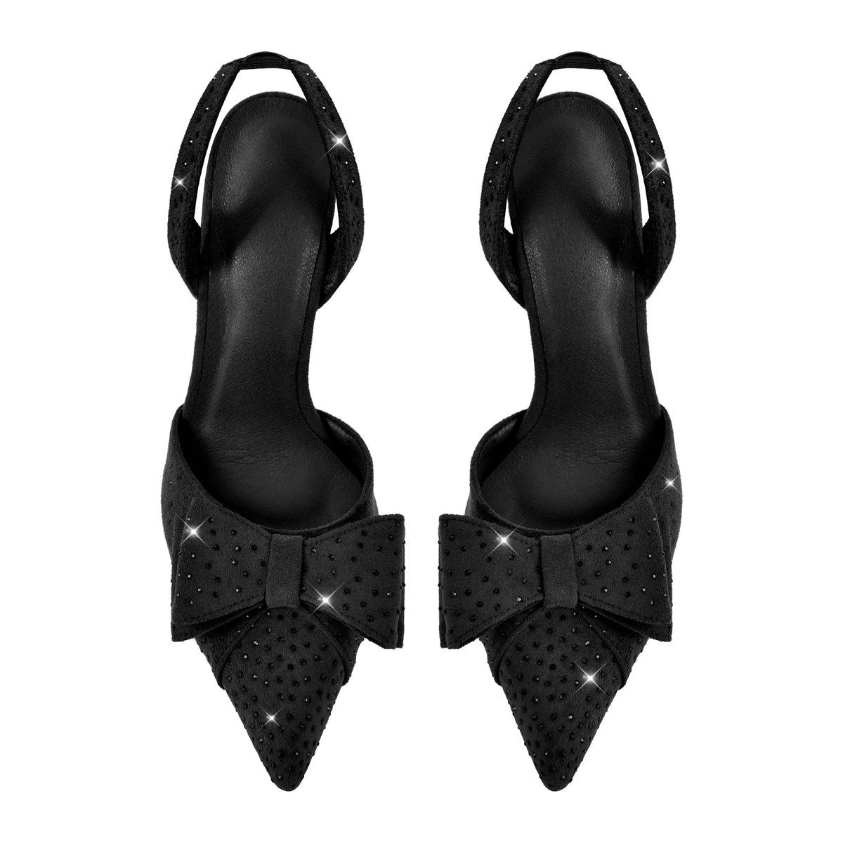 Suede Bow Rhinestone Slingback Stiletto Pumps - Onlymaker