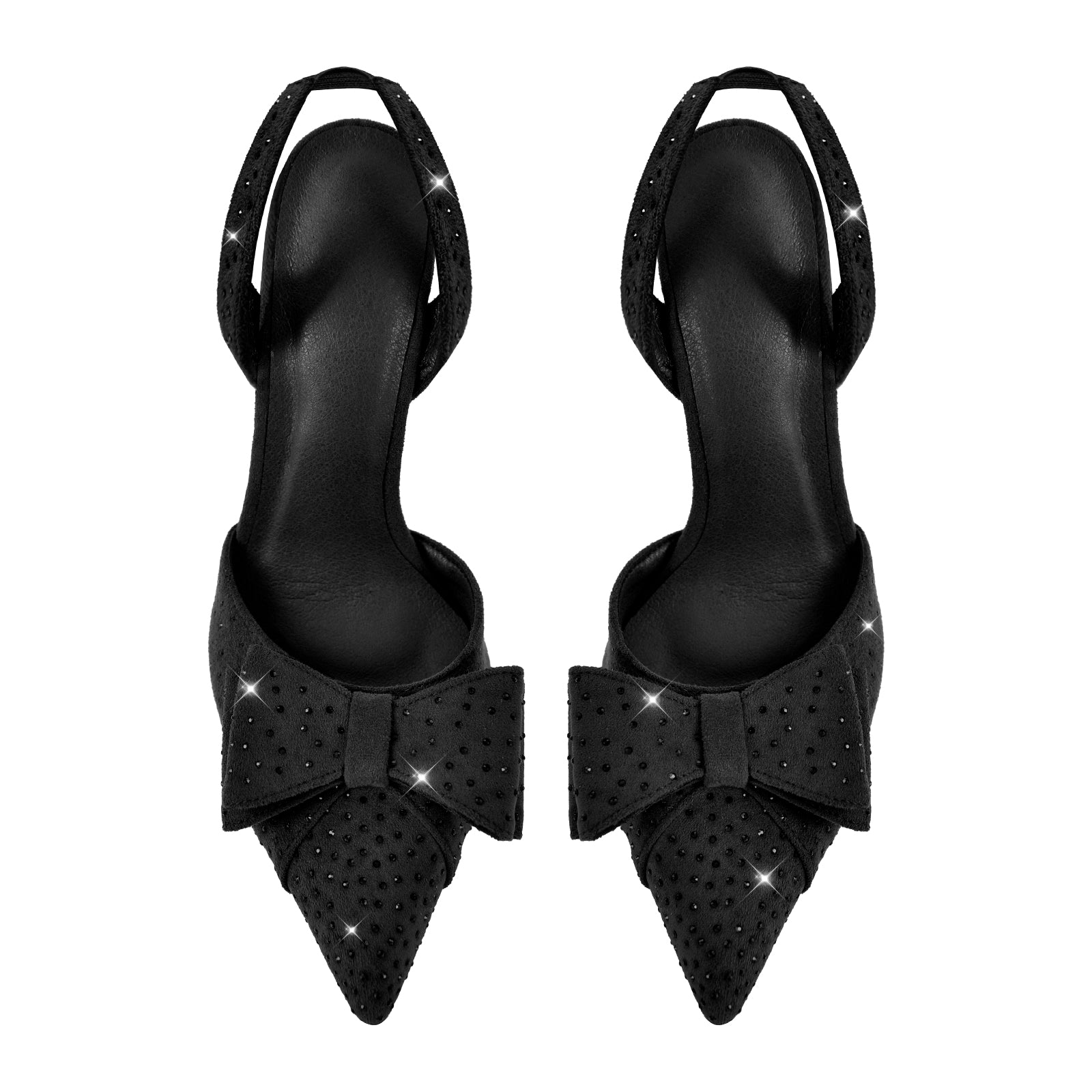 Suede Bow Rhinestone Slingback Stiletto Pumps - Onlymaker