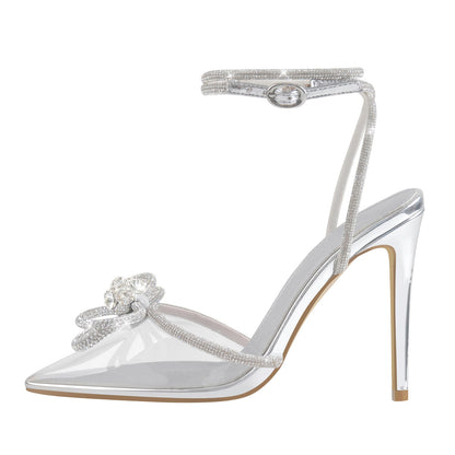 Rhinestone Bow Pointed Toe High Heel Pumps - Onlymaker