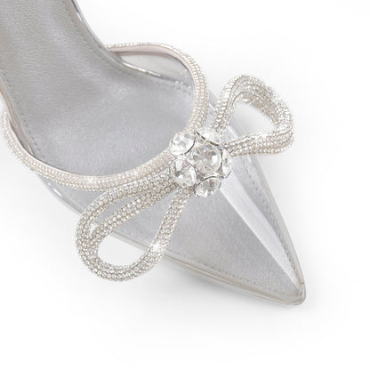 Rhinestone Bow Pointed Toe High Heel Pumps - Onlymaker