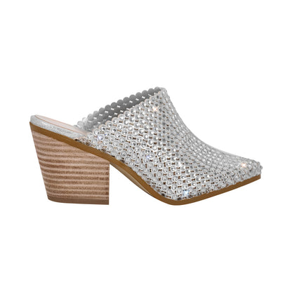 Rhinestone Wooden Chunky Heel Mules - Onlymaker