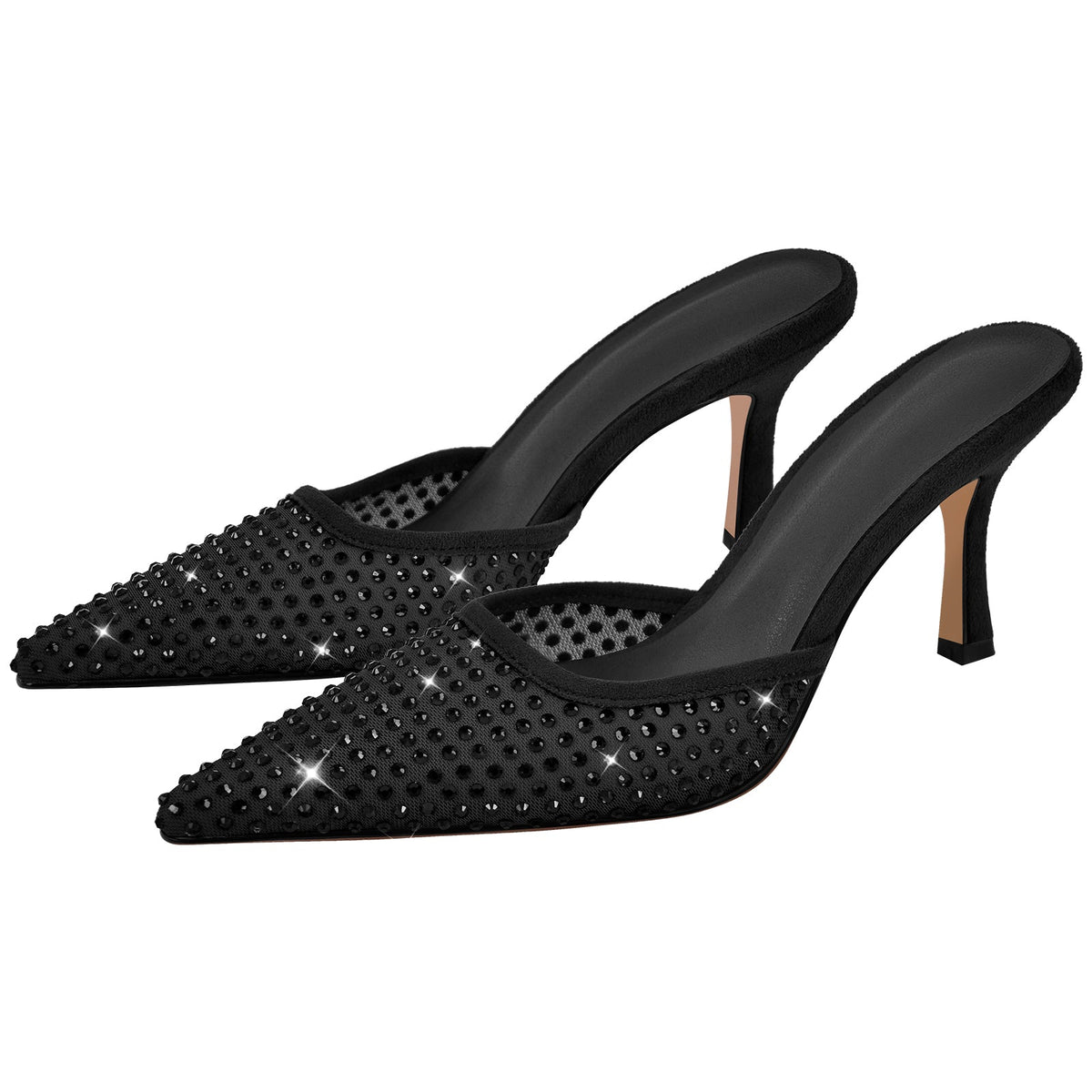 Pointed Toe Rhinestone Slip On Mules - Onlymaker