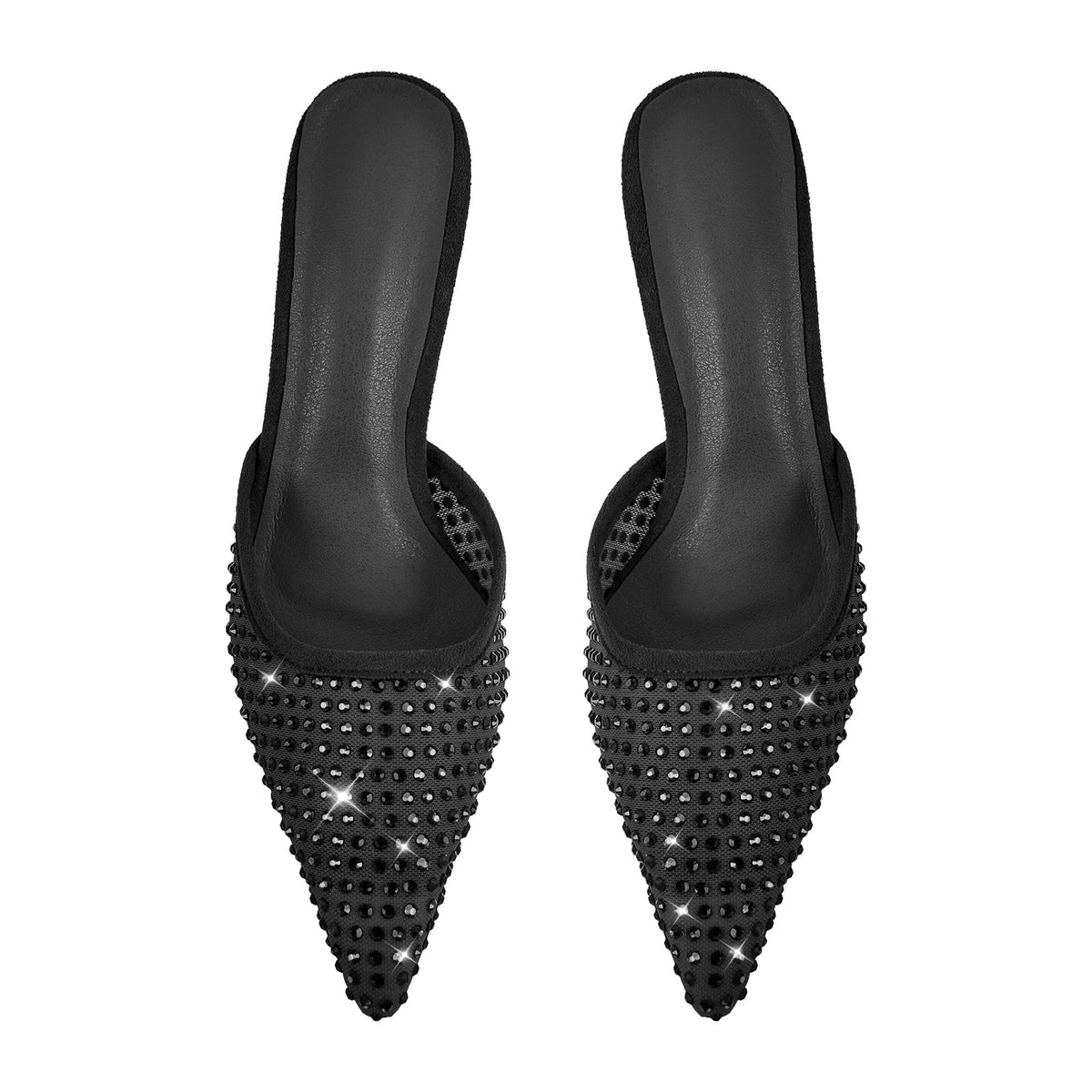 Pointed Toe Rhinestone Slip On Mules - Onlymaker