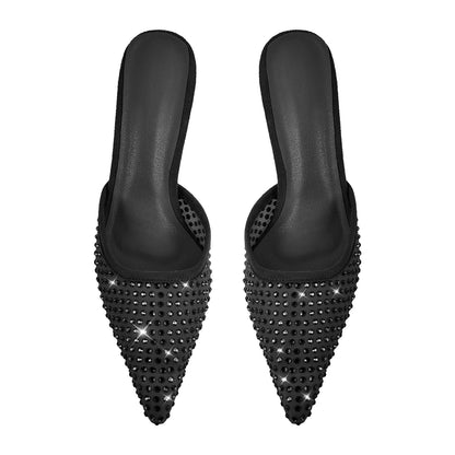 Pointed Toe Rhinestone Slip On Mules - Onlymaker