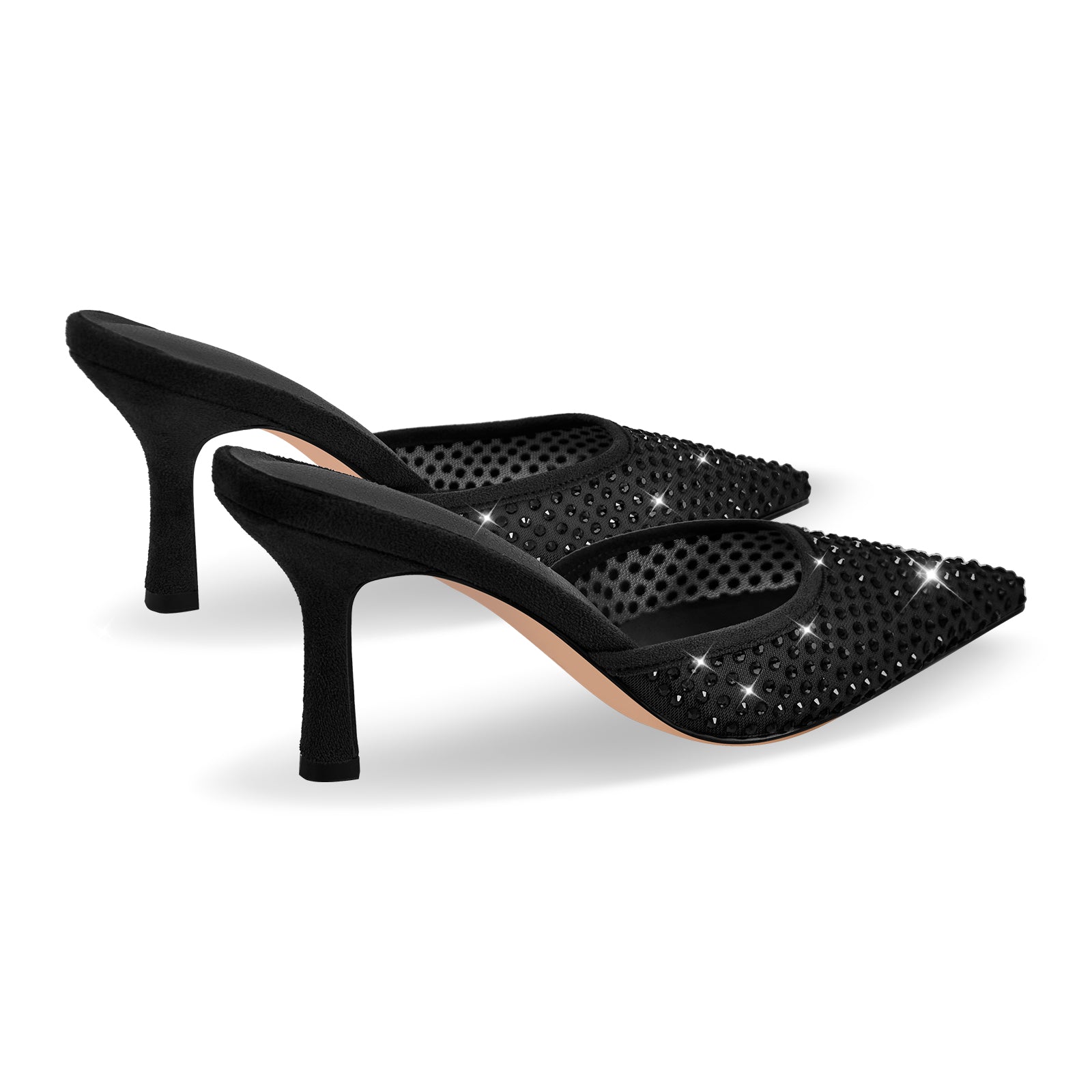 Pointed Toe Rhinestone Slip On Mules - Onlymaker