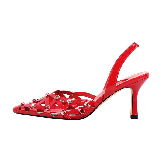 Pointed Toe Hollow Weave Slingback Pumps - Onlymaker