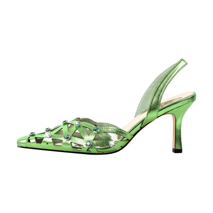 Pointed Toe Hollow Weave Slingback Pumps - Onlymaker