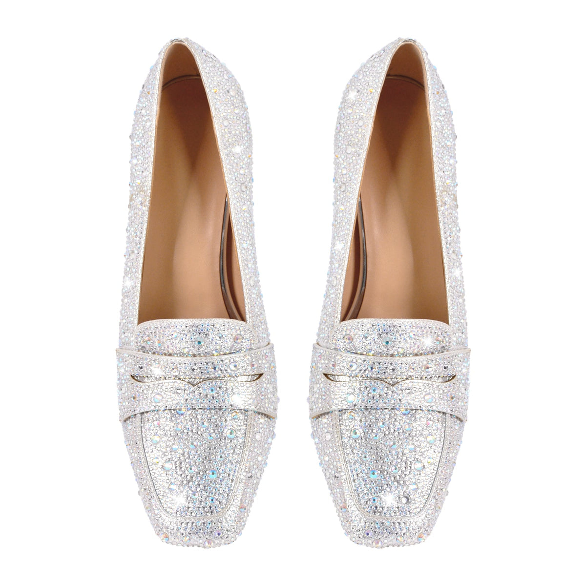 Silver Rhinestone Square Toe Chunky Heel Pumps - Onlymaker