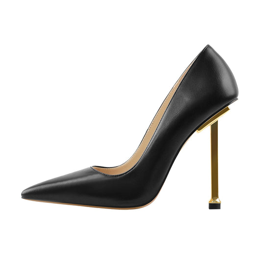 Matte Black High Metal Heels Stiletto Pumps - Onlymaker
