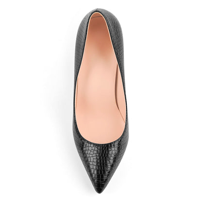 Black Leather Metal Heels Pointed Toe High Heel Pumps - Onlymaker